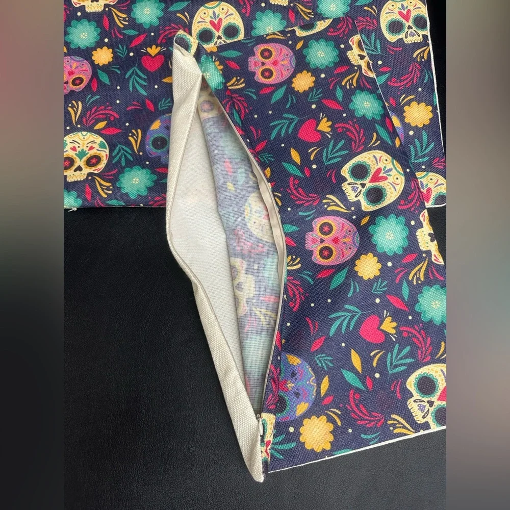 12 x 20 Inch Day of The Dead Halloween Cushion Case Holiday Decor Set of 2 NEW